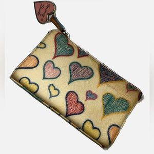 Vintage Dooney & Bourke Rainbow Hearts Cream Zip Pouch